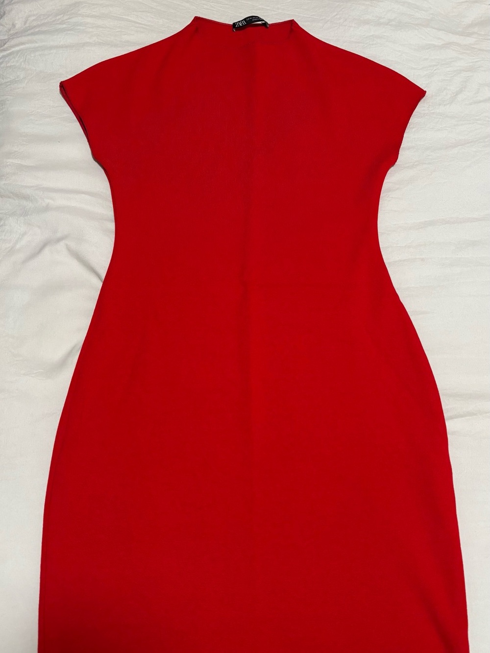 Zara Bold Red Midi Dress with Cap Sleeves